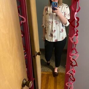 Iz Byer White and Pink Floral Blouse